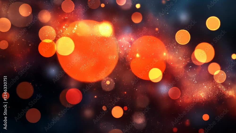 abstract red bokeh light floating on dark background