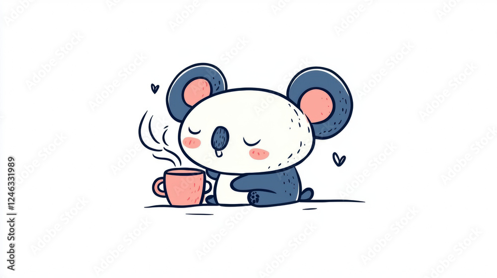 sleepy koala holding steaming mug, enjoying cozy moment. This adorable character radiates warmth and comfort, perfect for relaxing atmosphere sleepy koala holding steaming mug, enjoying cozy moment. This adorable character radiates warmth and comfort, perfect for relaxing atmosphere
