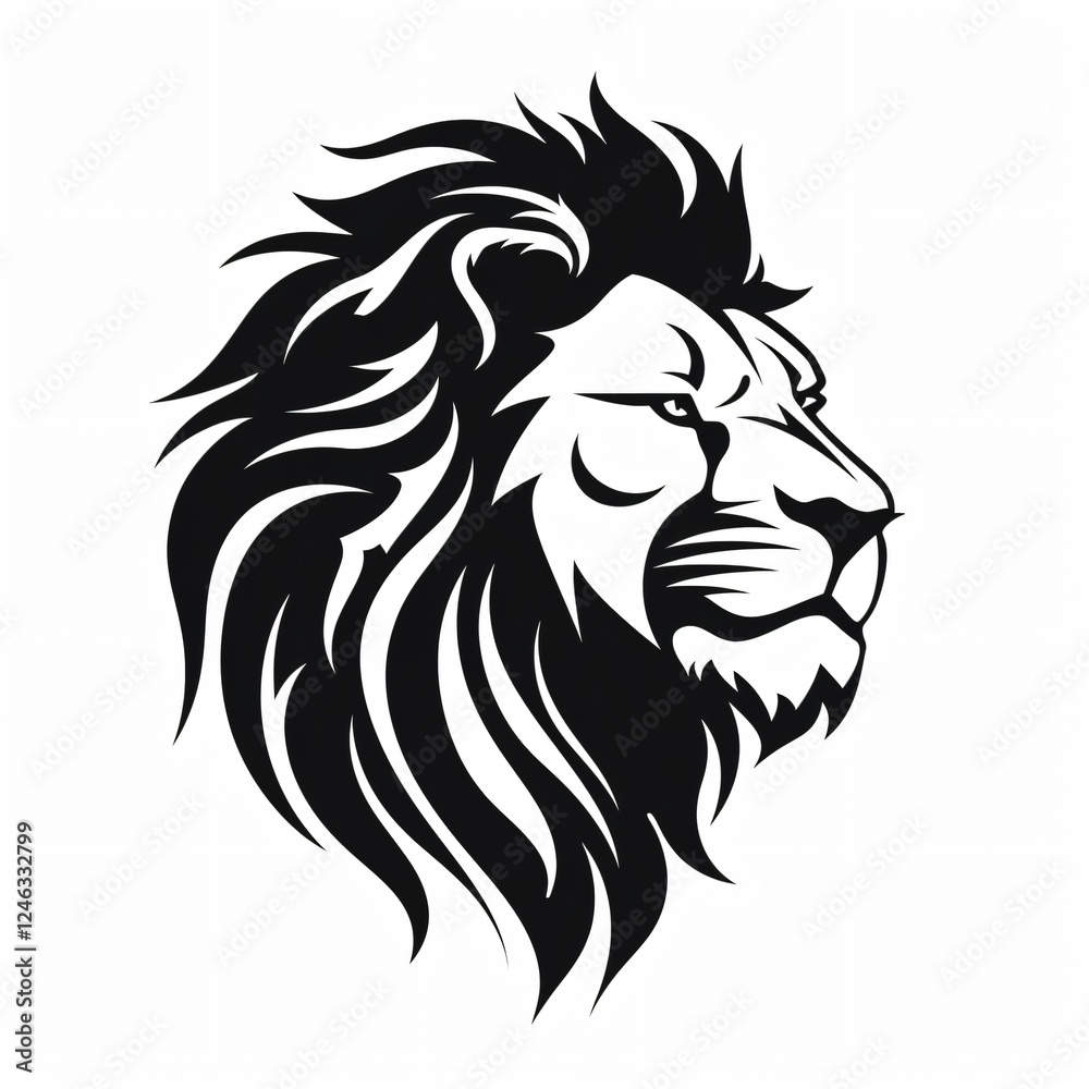 Fototapeta premium Detailed Black Lion Head Silhouette Isolated on White Background for Graphic Design Projects