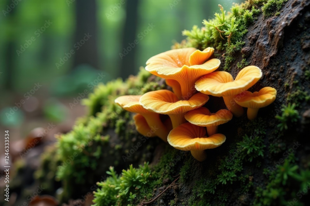 Fungi growing on a dead tree trunk in the forest, decay, conifer Fungi growing on a dead tree trunk in the forest, decay, conifer