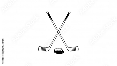 Two hockey sticks crossed over the puck.