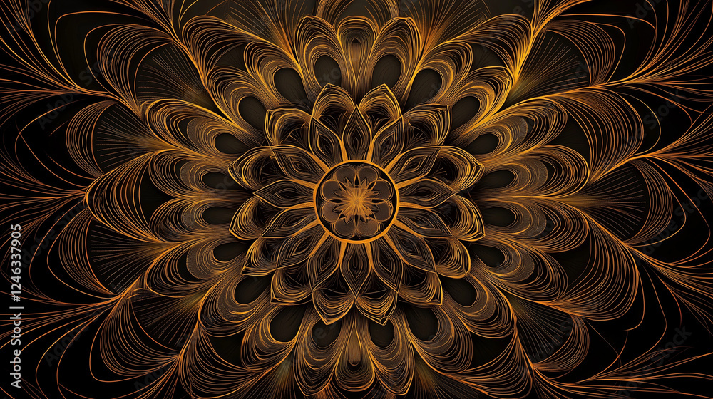Gold Mandala Pattern on Black Background for Meditation and Art Gold Mandala Pattern on Black Background for Meditation and Art
