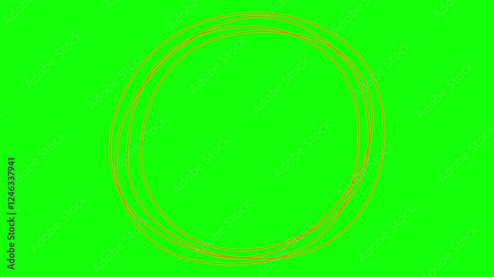 Animated orange decorative lines is drawn. Hand drawn circle frame. Linear background with copy space. Looped video. Vector illustration isolated on green background. Animated orange decorative lines is drawn. Hand drawn circle frame. Linear background with copy space. Looped video. Vector illustration isolated on green background.