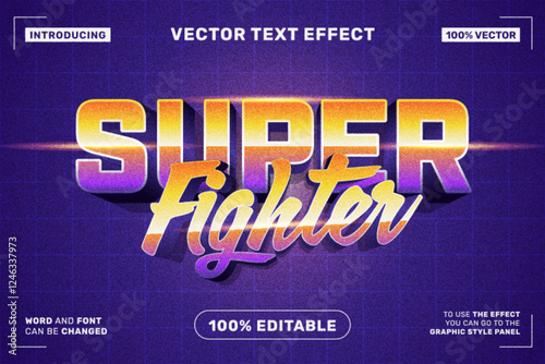 Super Fighter text effect with retro arcade-style typography, neon lighting, and dynamic 3D design