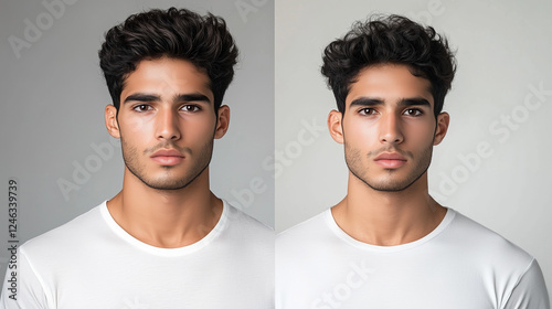 Young man close-up Hair Treatment before and after