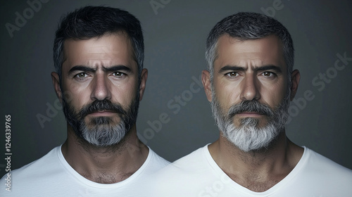 Close-up middle-aged man before and after