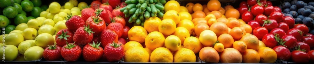 Abundante selecci?n de frutas frescas en un estante alto, supermercados, variedad de frutas Abundante selecci?n de frutas frescas en un estante alto, supermercados, variedad de frutas