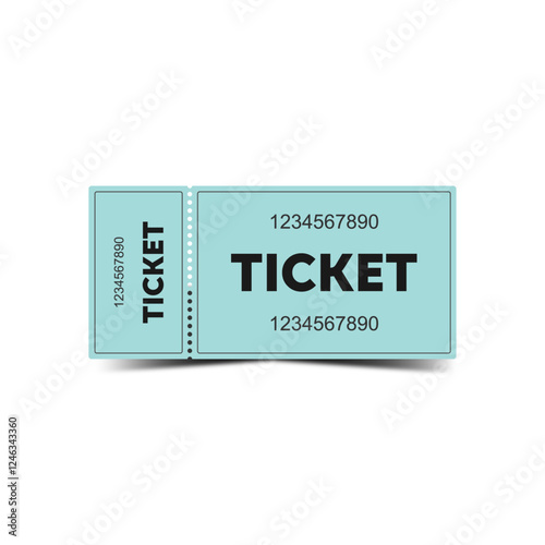 The image shows a light blue ticket divided into two parts with perforations. It displays a unique number. The design is minimalist and functional