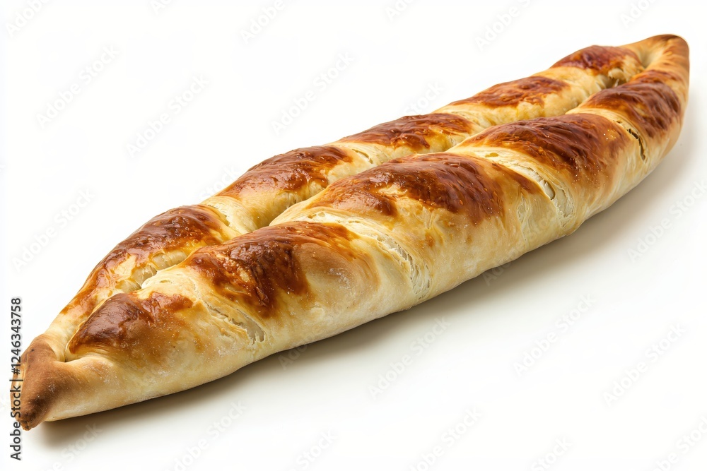 Delicious turkish pide bread with golden crust on white background traditional cuisine Delicious turkish pide bread with golden crust on white background traditional cuisine