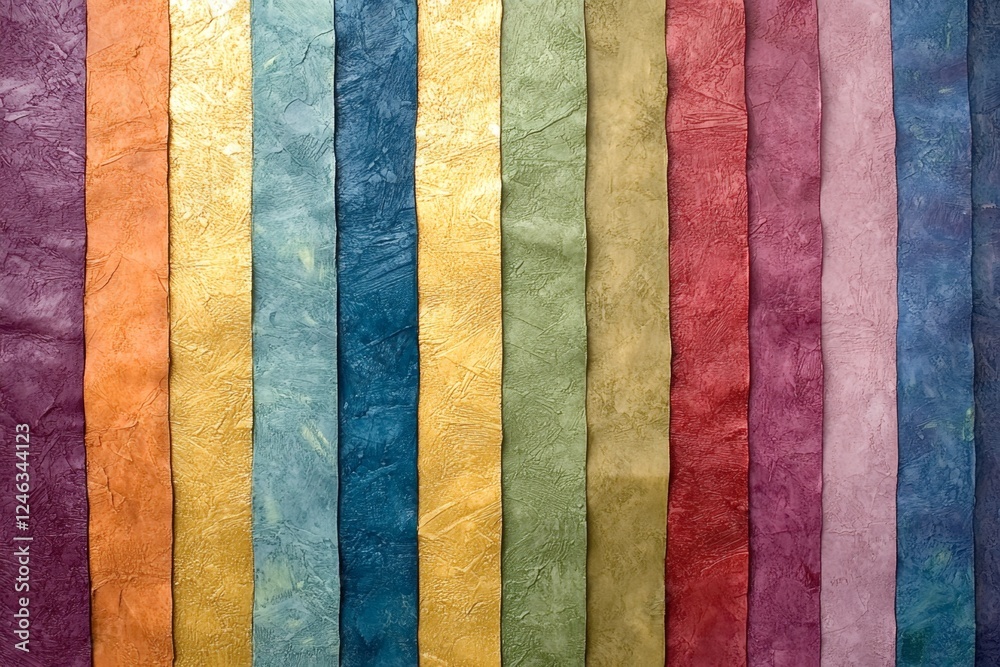 Colorful handmade paper stripes, studio shot, textured background, craft supply