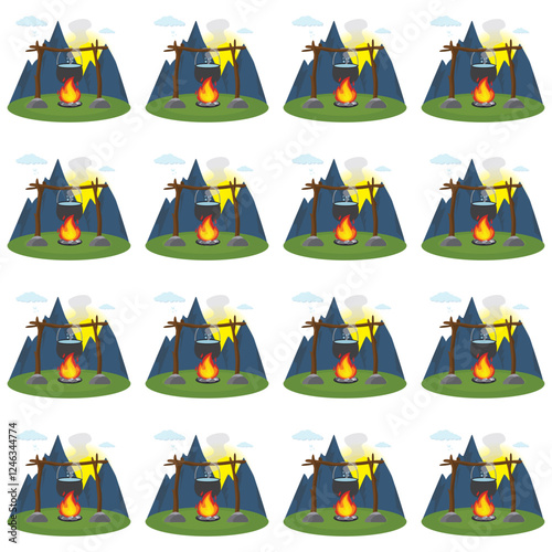 Cooking hanging over campfire illustration background