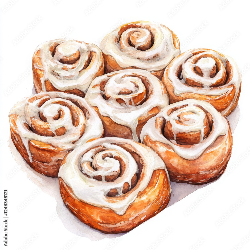 Cinnamon rolls look so delicious and warm with watercolor painting style Cinnamon rolls look so delicious and warm with watercolor painting style