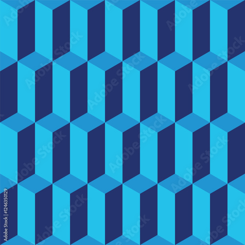 Seamless 3D vector pattern. Isometric perspective repetetive geometric pattern. Abstract prisms blue