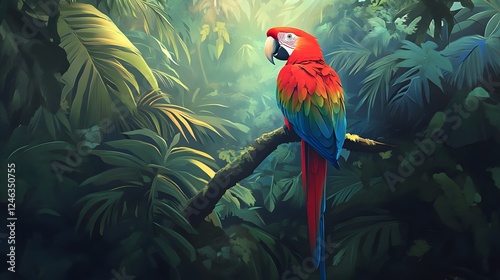 Wallpaper Mural A colorful parrot perched in a tropical rainforest Torontodigital.ca