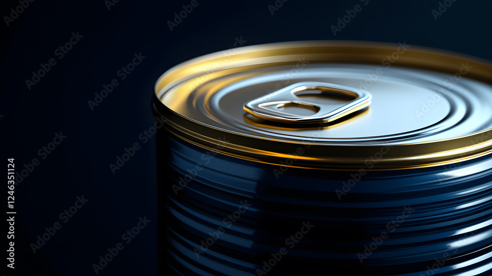 Close-up photo of pull-top can with dark moody background emphasizing texture detail, studio shot capturing the sleek and glossy design Close-up photo of pull-top can with dark moody background emphasizing texture detail, studio shot capturing the sleek and glossy design