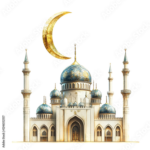 Wallpaper Mural 3D illustration of a mosque with the crescent moon behind it, Clipart Style, isolated on transparent background Torontodigital.ca