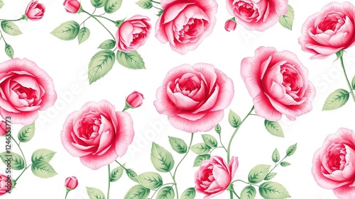 Antique Rose Bouquet Watercolor on Soft Pink