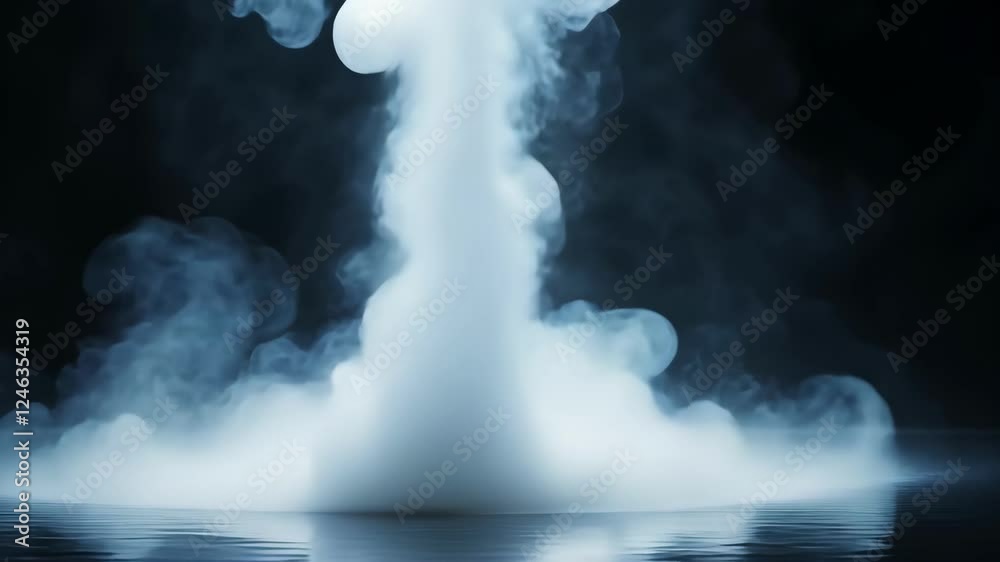 Dramatic explosion of white smoke rising from dark water, creating a surreal atmosphere. 4K video