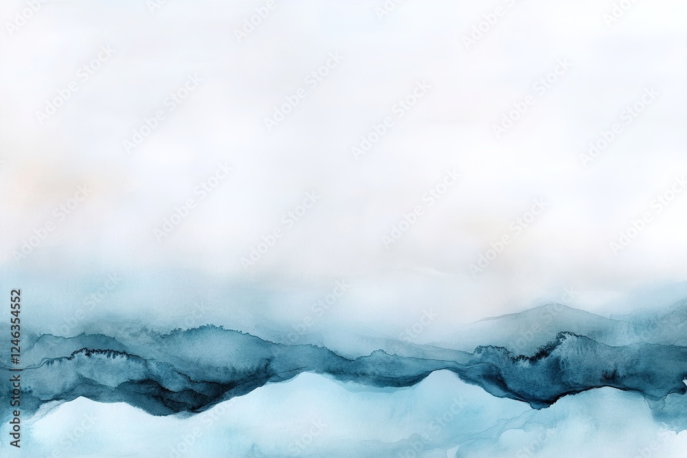 Gentle watercolor washes create a tranquil atmosphere, blending rolling hills with misty forests and soft ocean waves, perfect for modern decor and backgrounds Gentle watercolor washes create a tranquil atmosphere, blending rolling hills with misty forests and soft ocean waves, perfect for modern decor and backgrounds