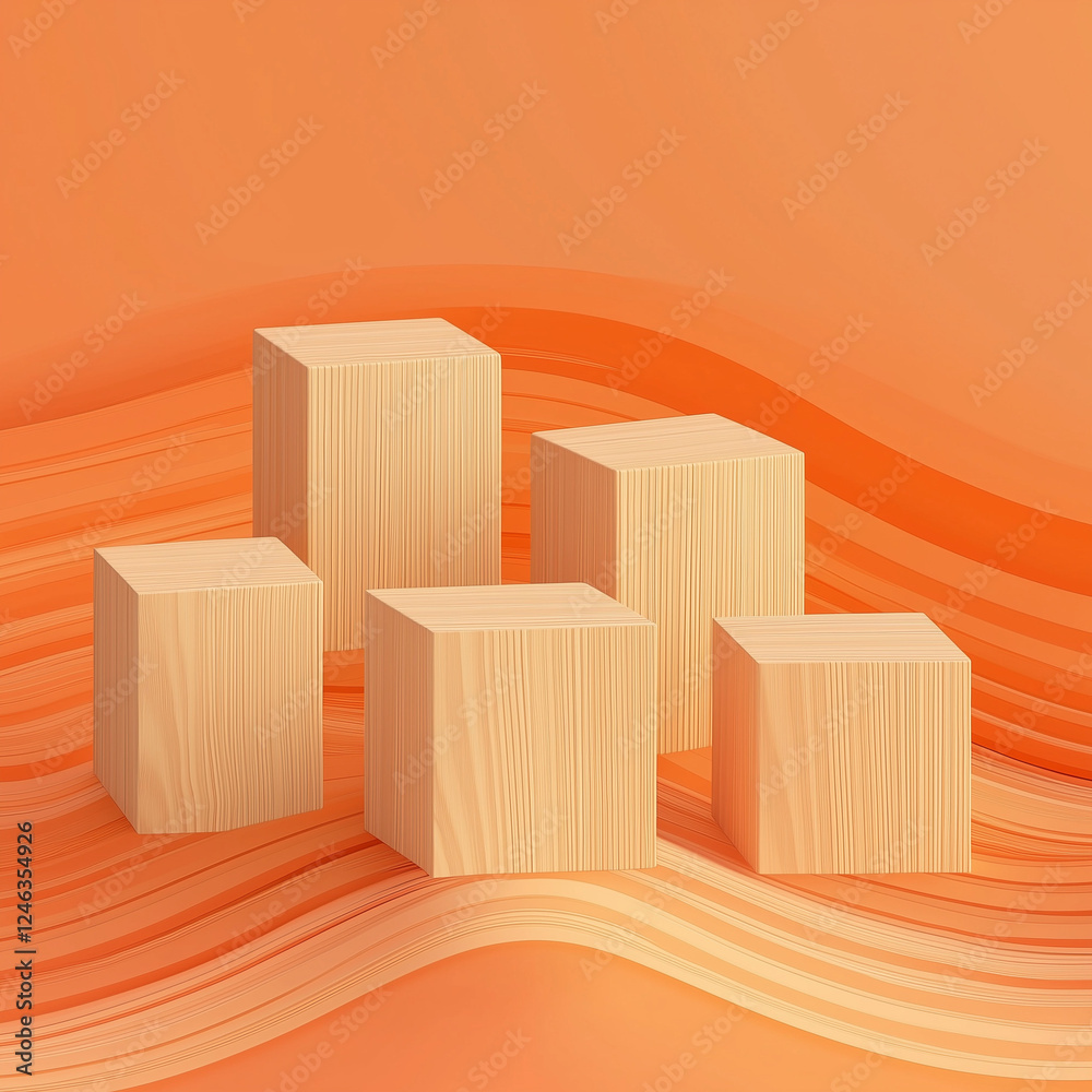 Abstract Orange Background with Wooden Blocks – Creative Minimalist Illustration Abstract Orange Background with Wooden Blocks – Creative Minimalist Illustration