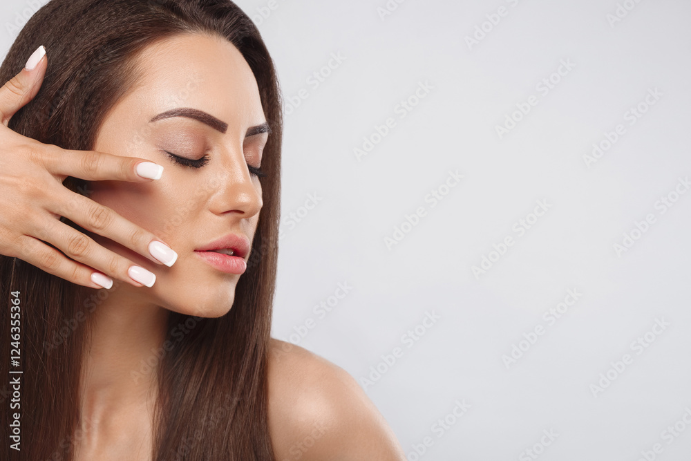 Beauty Woman Cosmetics. Portrait of female perfect clean skin. Care healthy skin. Facial treatment. Cosmetology, beauty and spa Beauty Woman Cosmetics. Portrait of female perfect clean skin. Care healthy skin. Facial treatment. Cosmetology, beauty and spa