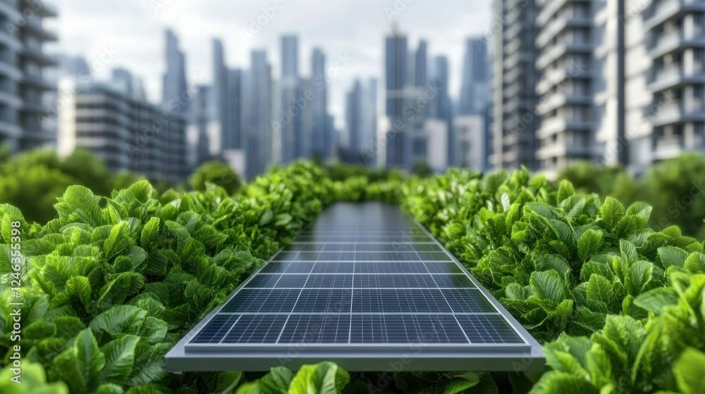 Fototapeta premium Explore Renewable Energy Conservation Strategies through a solar-powered urban landscape showcasing intelligent energy storage solutions Witness the future of sustainable design empowered by