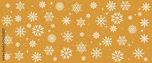 Elegant Christmas vector background featuring gold snowflakes and stars on a transparent or dark backdrop. Perfect for holiday designs, festive cards, and seasonal decorations