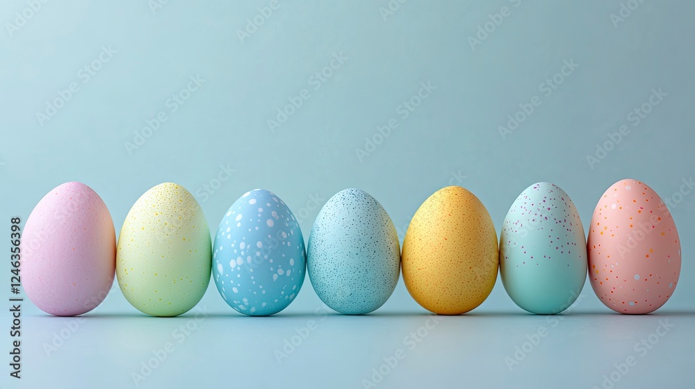 Simple Easter Eggs in Pastel Colors on a Soft Blue Background for Spring Celebration Simple Easter Eggs in Pastel Colors on a Soft Blue Background for Spring Celebration