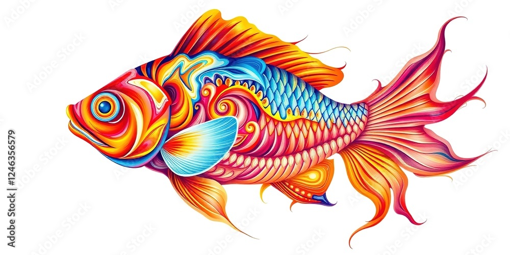 Aquatic Art: Fish Dance in a Vibrant Paint Swirl
