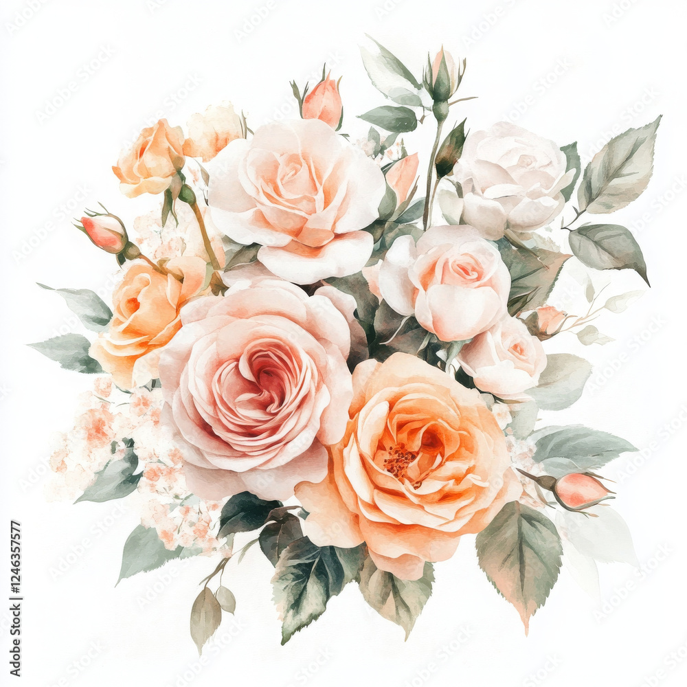 Watercolor roses feel delicate and serene in boho style illustration Watercolor roses feel delicate and serene in boho style illustration