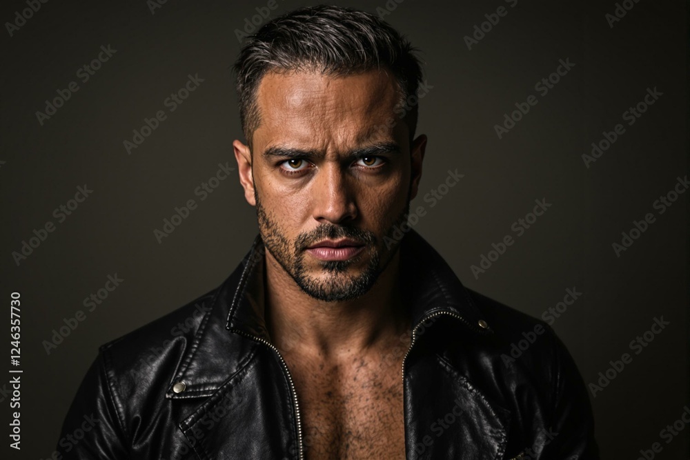 Fototapeta premium Powerful Male Portrait in Leather Attire