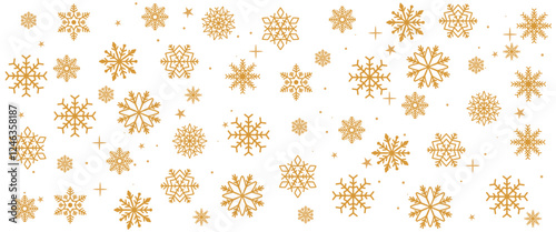 Elegant Christmas vector background featuring gold snowflakes and stars on a transparent or dark backdrop. Perfect for holiday designs, festive cards, and seasonal decorations