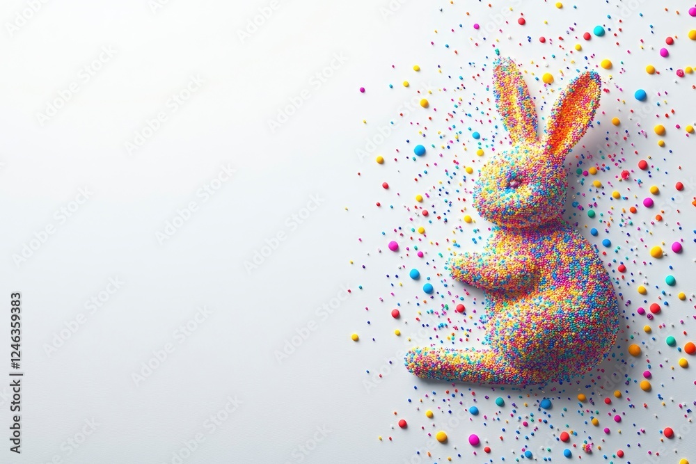 Obraz premium Colorful Candy Bunny on White Background for Easter Celebrations and Festive Themes