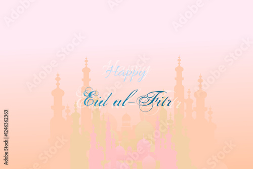 Happy Eid al-Fitr with colorful mosque silhouette background