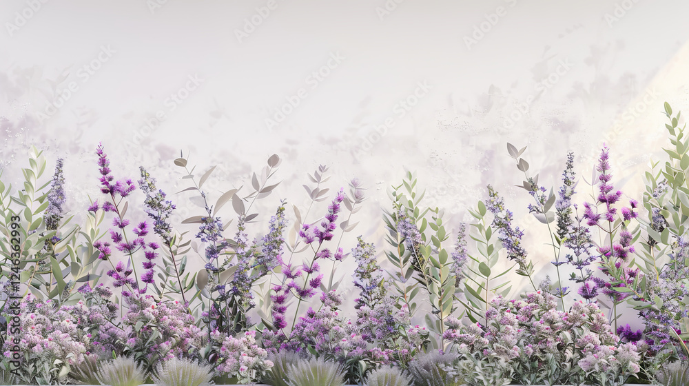 Naklejka premium border frame with lavender springs and herbs
