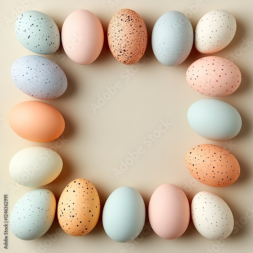 Colorful Easter Eggs with Speckled Design in a Simple Circular Border Arrangement