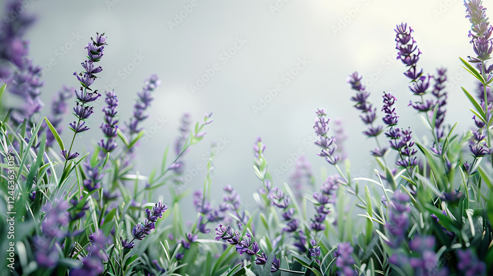 Fototapeta premium border frame with lavender springs and herbs