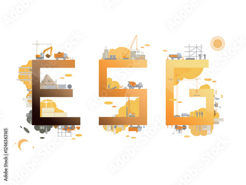 Construction industry A012 with ESG text shows the important of environmental  social  and governance in construction industry vector illustration graphic EPS 10
