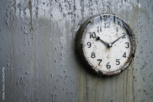 Wallpaper Mural Wall clock partially obscured by condensation on a damp wall. Generative AI Torontodigital.ca