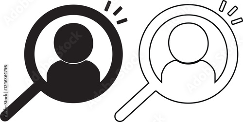 Recruitment silhouette icon. Finding human resources. Magnifying glass and human resources  Vector 10 Eps