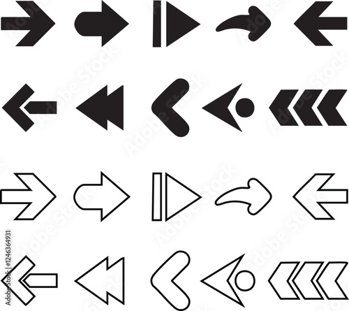 set of arrrows in different shape icon set 10 Eps