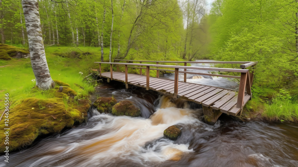 Obraz premium Rushing River Footbridge