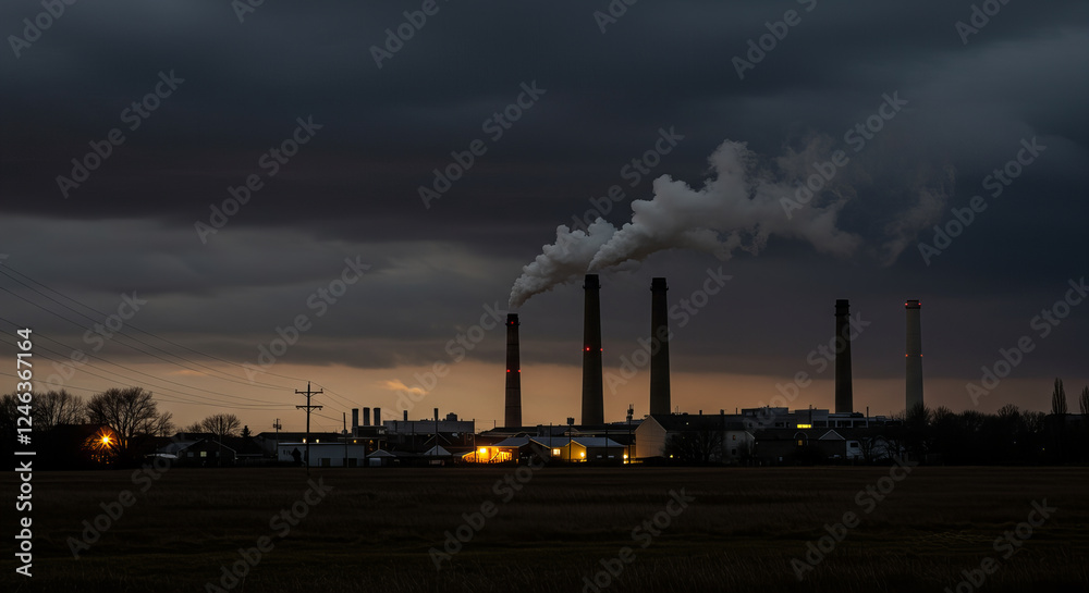 Industrial Smokestacks at Stormy Twilight Industrial Smokestacks at Stormy Twilight