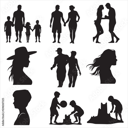 set of vector various summer beach silhouettes