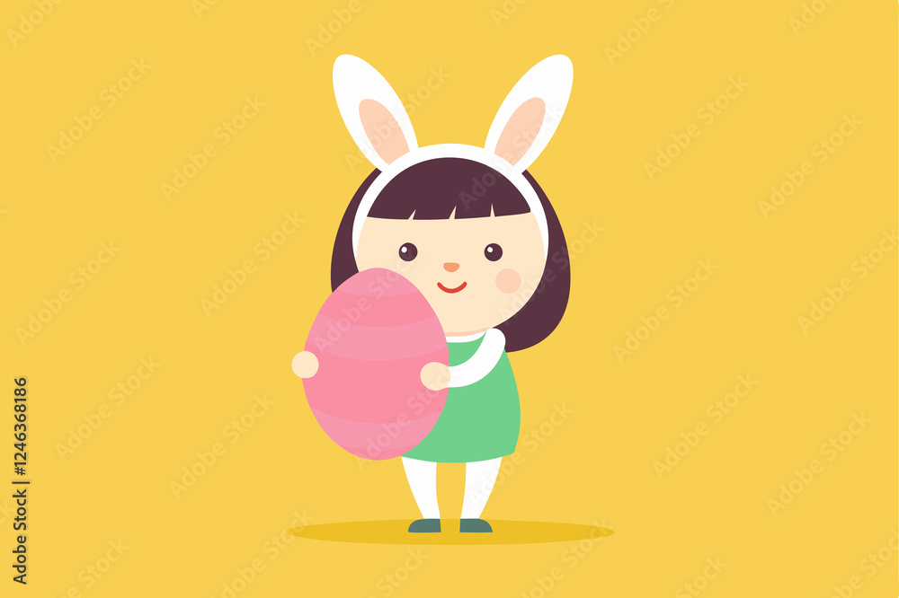 Fototapeta premium Adorable Little Girl in Bunny Ears with Easter Egg fun kid cute happy child sweet