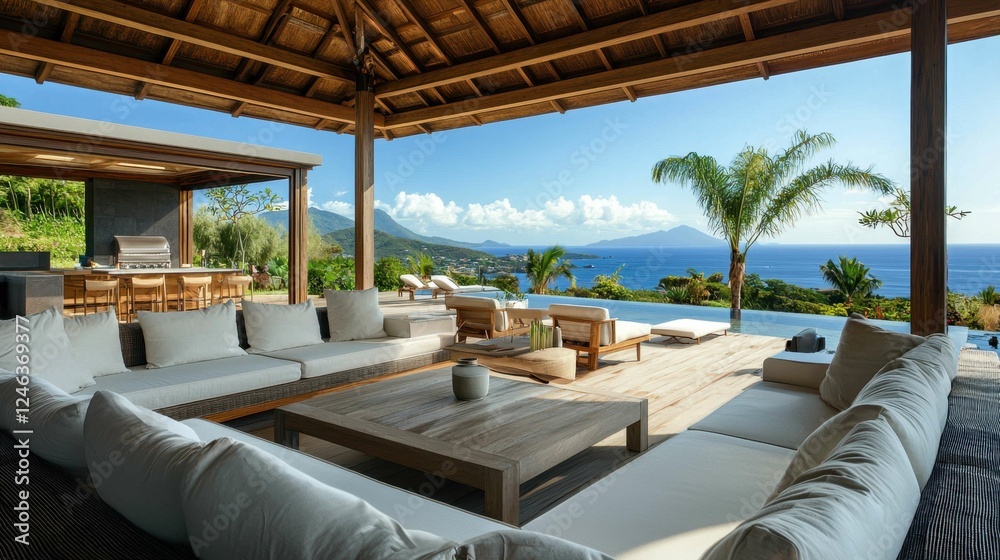 Fototapeta premium Modern Tropical Villa with Stunning Ocean View and Relaxing Atmosphere