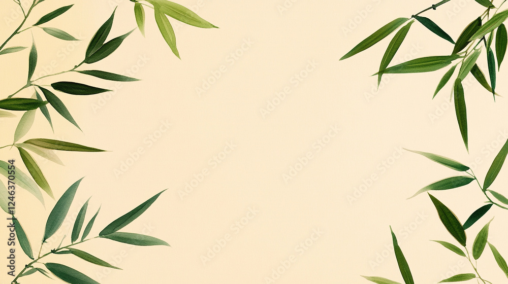 Fototapeta premium watercolor illustration of green bamboo leaves