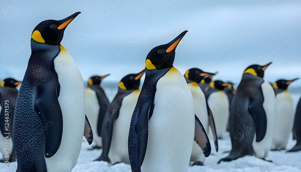 Fototapeta premium a group of penguins standing in the snow