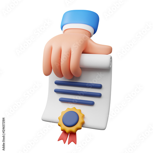 3d illustration of hand holding a certificate