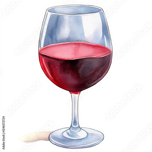 Watercolours, red wine glass, isolated on white background. Generative AI